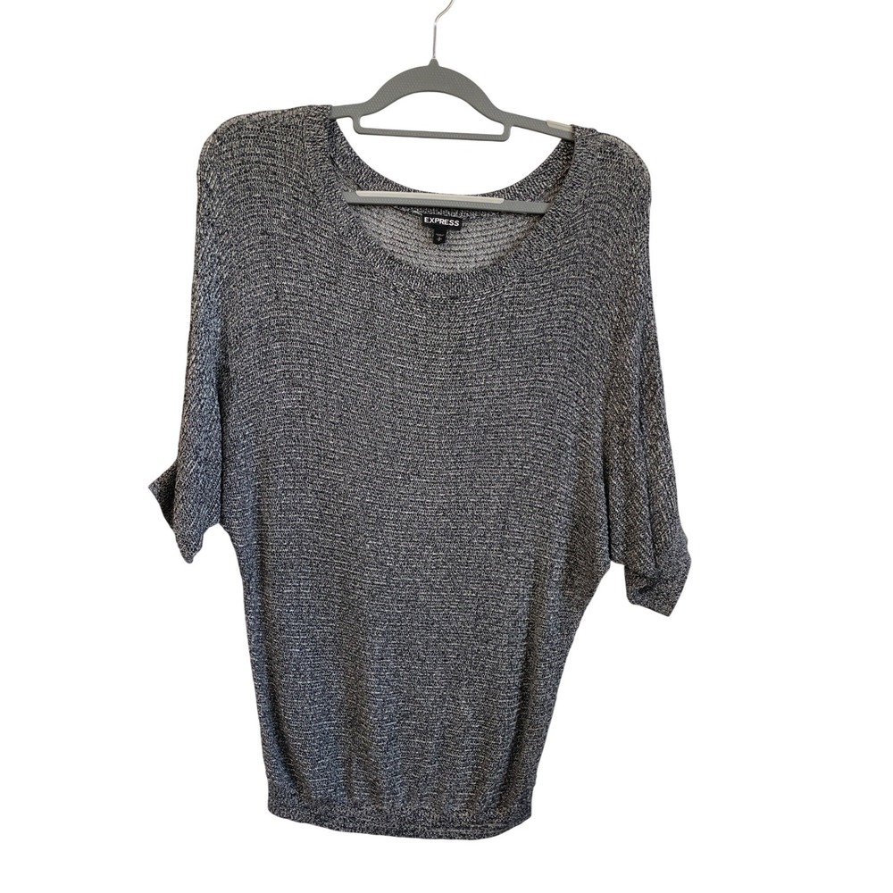 Express‎ Womens Small Marled Grey Batwing Sweater Short Sleeve Semi Sheer